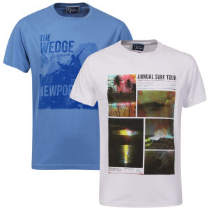 Pure Juice Men's 2 Pack Annual Tour & Wedge Graphic T-Shirt - White/Light Blue