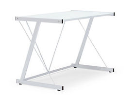 Schreibtisch, Arbeitstisch Metall weiß Milchglas 110x60