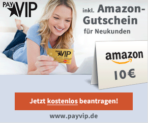 Bild zu payVIP: Kostenlose Mastercard Gold (100% gebührenfrei) + 10€ Amazon Gutschein