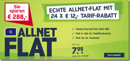 Bild zu o2 Allnet Flat (Sprachflatrate in alle Netze) + 500MB Daten für 7,99€ im Monat