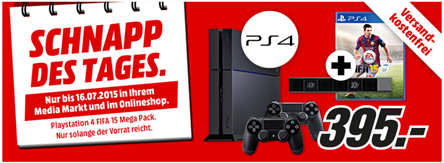 Bild zu Media Markt: PS4 Konsole inkl. 2. Controller, Kamera und FIFA 15 für 395€