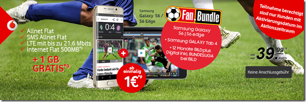 Bild zu Vodafone Allnet Flat inkl. SMS Flat + 1,5GB LTE Datenflat mit Samsung S6 Edge 64GB + gratis Samsung Tab 4 für 39,99€/Monat