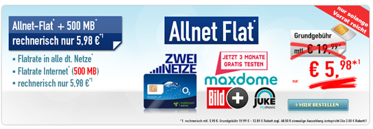 Bild zu [Knaller] Allnet-Flat + 500MB Datenflat im o2/ePlus Netz für 5,98€ im Monat