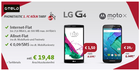 Bild zu Otelo im Vodafone Netz mit 500MB Datenflat, Sprachflat inkl. LG G4 oder Motorola Moto X Style für 19,48€ im Monat