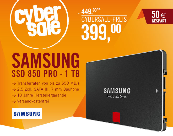 Bild zu 1TB SSD Samsung 850 Pro Series für 399€ inkl. Versand