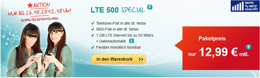 Bild zu helloMobil LTE 500 Special (Allnet-Flat, SMS-Flat, 1GB LTE Datenflat) für 12,99€/Monat