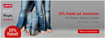 Bild zu Galeria Kaufhof: 20% Rabatt auf Jeanshosen + weitere Rabatte möglich