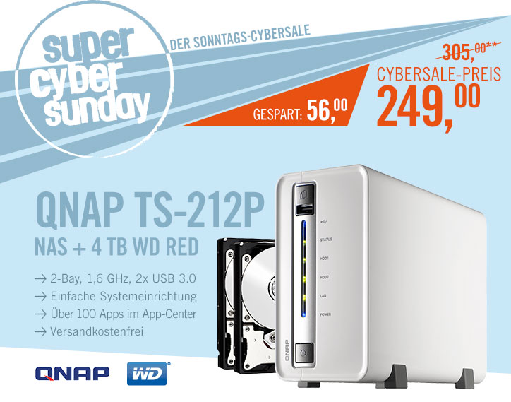 Bild zu 2-Bay NAS-System QNAP TS-212P (2 x 2 TB WD Red) für 249€ inkl. Versand