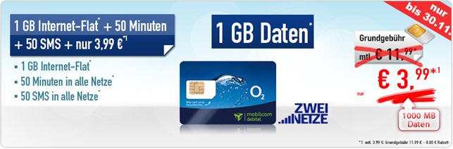 Bild zu o2 Smart Surf (50 Freiminuten, 50 Frei SMS + 1GB Datenflat) für 3,99€ pro Monat