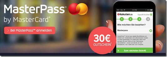 Bild zu Rakuten: 30€ Rabatt (ab 80€ Bestellwert) bei Zahlung per MasterPass by MasterCard