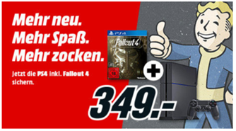 Bild zu PlayStation 4 Konsole in weiß oder schwarz + Fallout 4 für 348,99€