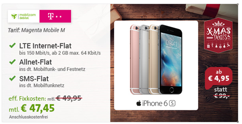 Bild zu Telekom Tarif mit 2GB LTE Datenflat, SMS Flat und Sprachflat für 47,45€/Monat inklusive iPhone 6S für einmalig 4,95€