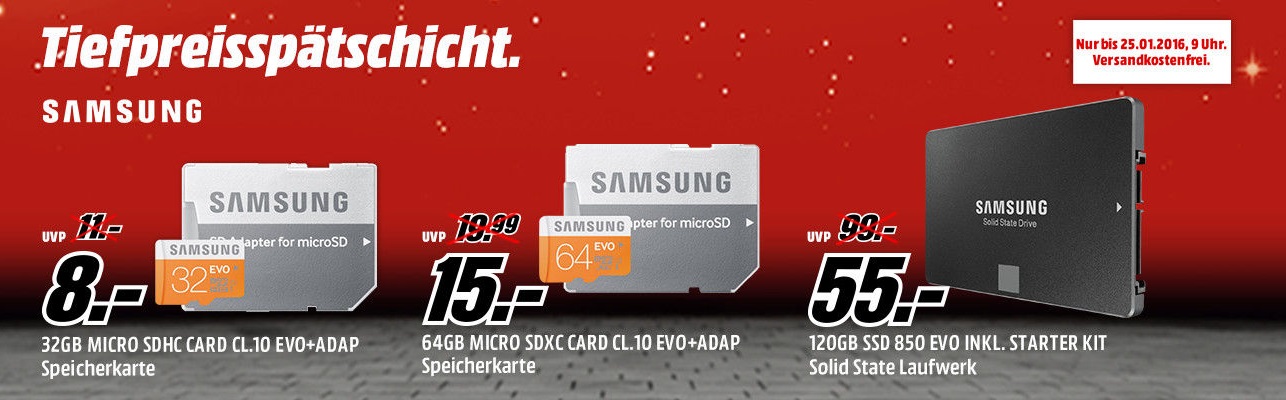 Bild zu Media Markt Tiefpreisspätschicht mit verschiedenen Samsung Speicherartikeln