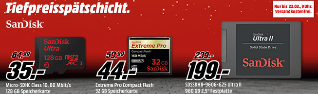 Bild zu Media Markt Tiefpreisspätschicht, so z.B. Sandisk Mobile Ultra microSDXC Speicherkarte 128GB Class 10 für 35€ (Vergleich: 52,11€)