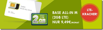 Bild zu Base Allnet Flat (Sprach- und SMS Flat in alle Netze) plus 2GB LTE Datenvolumen im o2 Netz für 9,49€/Monat