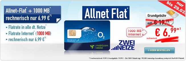Bild zu Super: Allnet Flat im o2 Netz inklusive 1GB Datenflat für 6,99€/Monat