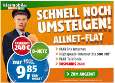 Bild zu Klarmobil Allnet-Spar-Flat im Telekom-Netz (500MB Datenflat, Flat in alle Netze) für 9,85€/Monat