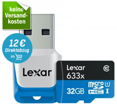 Bild zu Lexar Professional 32GB Class 10 -MicroSDXC Speicherkarte mit USB 3.0 Adapter für 14,99€