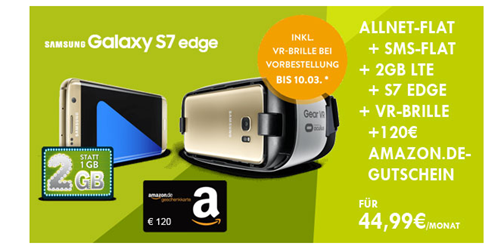 Bild zu [Top] Galaxy S7 Edge für 1€ + Allnet-Flat + SMS-Flat + 2GB LTE im o2 Netz für rechnerisch 39,99€/Monat oder mit S7 für 34,99€/Monat