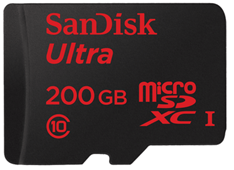 Bild zu SanDisk Ultra 200GB microSDXC Speicherkarte (bis zu 90 MB/Sek, Class 10) für 66€