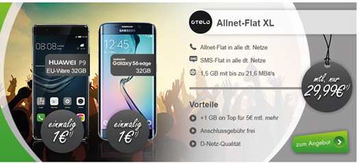 Bild zu Otelo XL im Vodafone Netz (2GB Datenflat, Sprach – und SMS-Flat) inkl. Top Smartphone ab 1€ für 29,99€/Monat