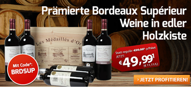 Bild zu Weinvorteil: Prämierte Bordeaux Superieur Holzkiste  für 49,99€ + gratis Lieferung