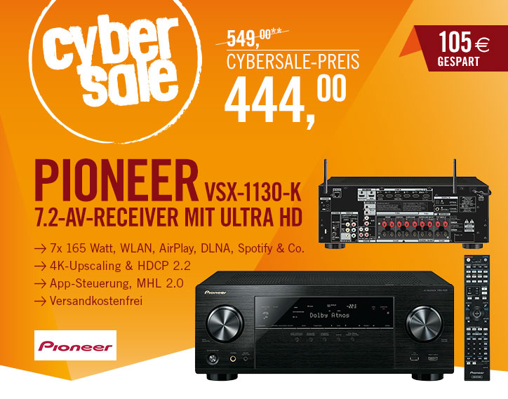 Bild zu 7.2 AV Receiver Pioneer VSX-1130-K mit AirPlay und Dolby Atmos für 444€