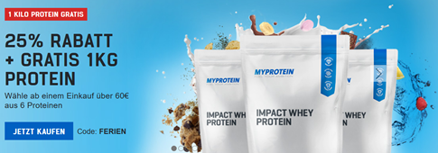 Bild zu MyProtein: 25% Rabatt + gratis 1KG Protein (ab 60€ MBW)