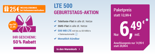 Bild zu simply: monatlich kündbare Tarife mit LTE, z.B. LTE 500 (Allnet-Flat + SMS-Flat + 500MB) für 6,49€/Monat (Datenautomatik deaktivierbar)