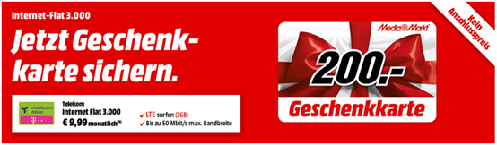 Bild zu 3GB LTE Datenflat im Telekom-Netz dank eines 200€ Media Markt Gutscheins für rechnerisch 2,07€ pro Monat