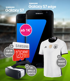 Bild zu Telekom Magenta S (bis zu 2GB LTE Datenflat, SMS Flat, Sprachflat, EU Roaming Flat) inkl. gratis Samsung S7 + VR Brille + 128GB Speicherkarte + DFB EM Trikot ab 29,95€/Monat