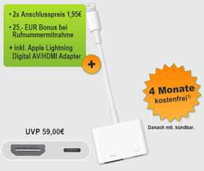Bild zu Dank kostenlosen Handytarif: Apple Lightning Digital AV Adapter (HDMI) für 4,90€ (Vergleich: 44,61€)