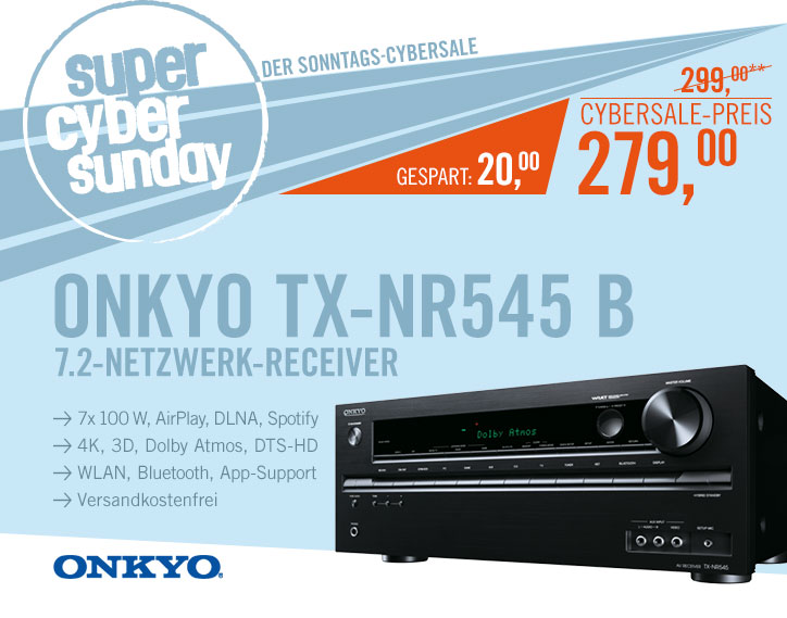 Bild zu 7.2 Netzwerkreceiver Onkyo TX-NR545 B für 279€