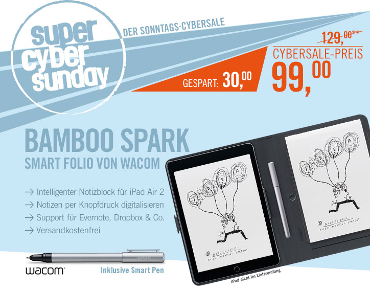 Bild zu Wacom Bamboo Spark Smart Folio Snap-Fit [iPad Air 2] für 99€