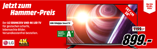 Bild zu [bis 9 Uhr] LG 58UH635V LED TV (Flat, 58 Zoll, UHD 4K, SMART TV) für 899€