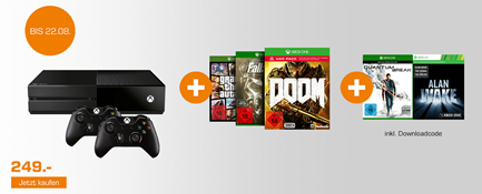 Bild zu Xbox One 500GB + GTA 5 + Doom + Fallout 4 + Quantum Break + Alan Wake + 2. Controller für 253,99€