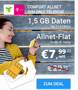 Bild zu Telekom Comfort Allnet (Flat in alle Netze, 1500MB Datenflat) für 7,99€/Monat