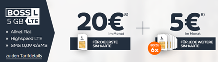 Bild zu Für Geschäftskunden: Boss Mobile mit 5GB LTE Datenflat im o2 Netz + Sprachflat für 20€ im Monat, jede weitere Karte nur 5€/Monat + ab 5 Karten Samsung S7 oder iPhone 6S gratis