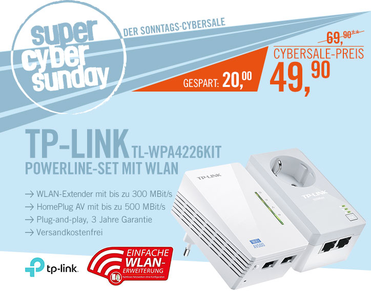 Bild zu Powerline Kit TP-LINK TL-WPA4226KIT AV500 mit WLAN und Steckdose für 49,90€