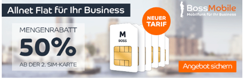 Bild zu Für Geschäftskunden: Boss Mobile mit 1GB LTE Datenflat im o2 Netz + Sprachflat für 10€ im Monat, jede weitere Karte nur 5€/Monat