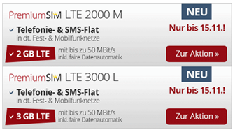 Bild zu [wieder da] PremiumSIM: monatlich kündbare Verträge im o2 Netz mit 2GB LTE Datenflat, SMS- und Sprachflatrate sowie EU Flat für 7,99€/Monat oder mit 3GB für 9,99€/Monat