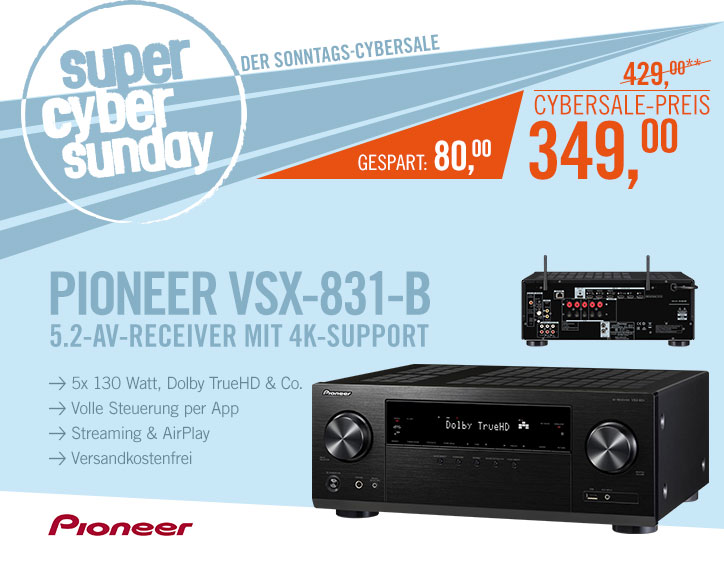Bild zu 5.2 4K AV-Receiver Pioneer VSX-831-B mit Airplay und Bluetooth für 349€