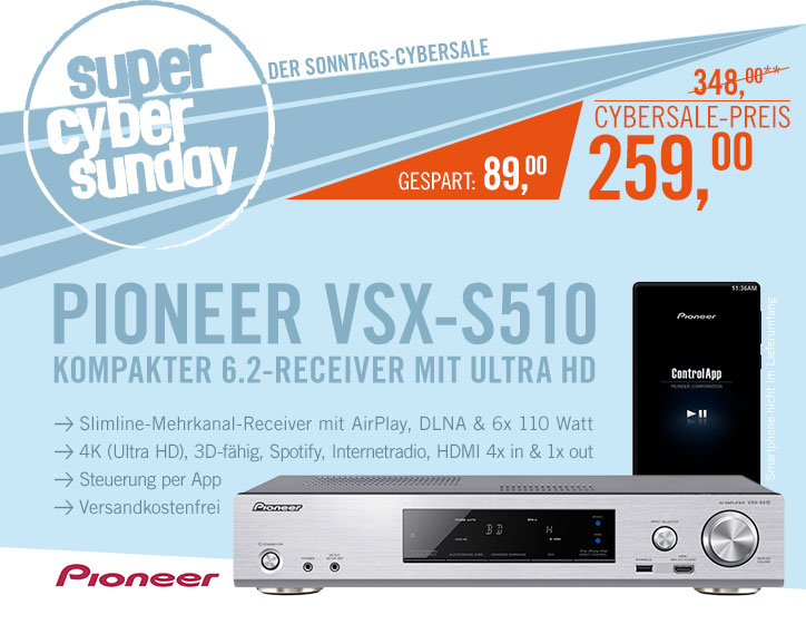 Bild zu 6.2 AV-Receiver Pioneer VSX-S510 für 259€