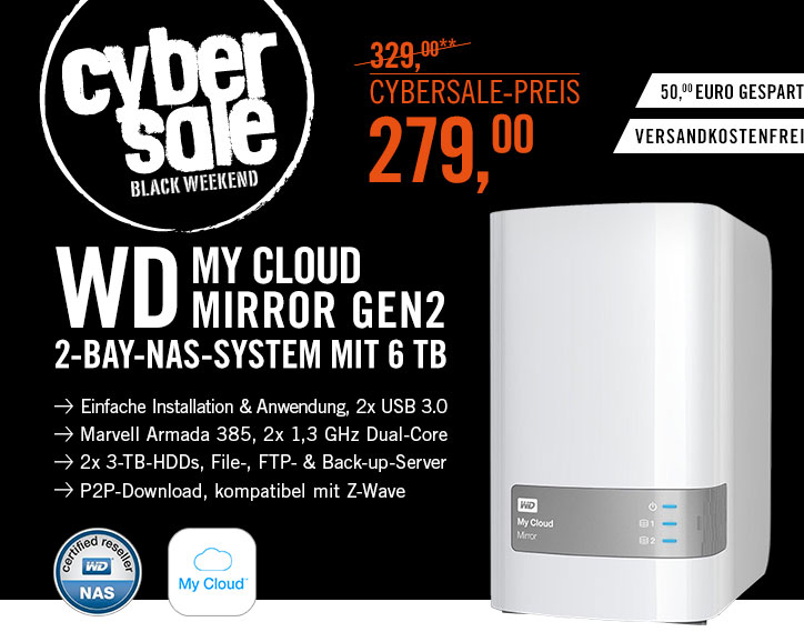 Bild zu 2-Bay NAS-System WD My Cloud Mirror Gen2 (2 x 3 TB) für 279€