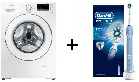 Bild zu 8 kg Waschmaschine Samsung WW80J34D0KW + Elektrische Zahnbürste Oral-B Pro 1000 Cross Action für 368,90€