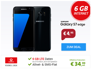 Bild zu Für junge Leute: Samsung Galaxy S7 Edge für einmalig 4,95€ im Vodafone Tarif mit 6GB LTE Datenflat, Allnet & SMS Flat sowie EU Flat für 34,99€/Monat