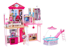 Bild zu BARBIE Wohnhaus mit Möbel, Pool & 3 Barbie Puppen für 79,99€