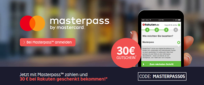 Bild zu Rakuten: 30€ Rabatt bei Bezahlung mit Masterpass (ab 80€ MBW)