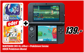 Bild zu Nintendo 3DS XL Konsole silber + Pokémon Sonne oder Mond für je 139€