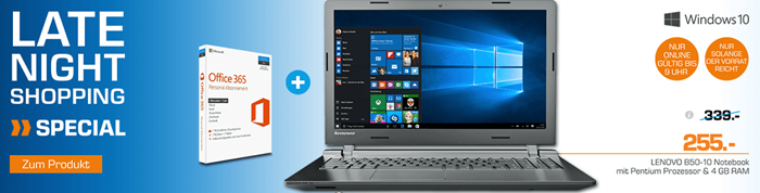 Bild zu [bis 9 Uhr] Lenovo B50-10 Notebook 15,6″, Intel Quad-Core N3540, 4GB, 500GB, DVD, Win10 + Office 365 für 255€